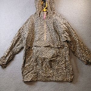 The Children's Place Girls Rain Jacket  Large Cheetah Print Hood Packs In Pouch